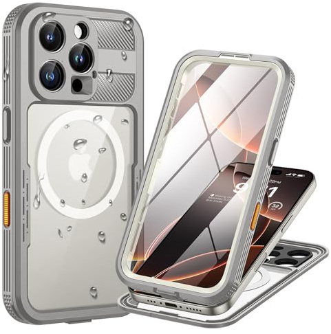 Lanhiem für iPhone 16 Pro Max Hülle IP68 Wasserdicht 360 Grad Outdoor | Titan Natur,Wasserfest Schutzhülle,Waterproof,Handyhülle mit Displayschutz,Komplett,Stoßfest,Kompatibel mit Magsafe,Baustelle