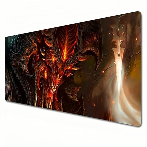 LKVJBGHB Diablo Tapis de souris XXL Rouge Grande taille Tapis de souris de jeu 900 x 400 cm Bord cousu Convient pour le bureau et la maison.