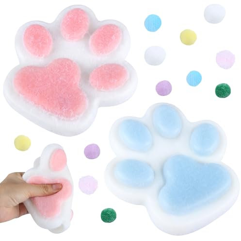 2 Stück Große Katzenpfoten Squishy, Soft Taba Squishy, Fufu Squishy Toy, Niedliches Cat Paw Squishy, Anti Stress Spielzeug für Kinder, Erwachsene (Blau Weiß/Rosa Weiß)