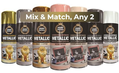 Paint Factory All Purpose Interior Exterior Copper Metallic Spray Paint Can Mix & Match Any (2 x 400ml) for Wood, Metal, Plastic, Ceramics, Crafts & More | Gloss Finish Aerosol Paint