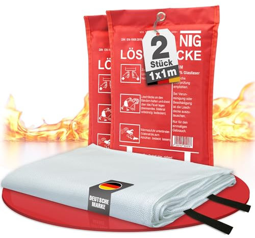 NTG Feuerlöschdecke – Löschdecke 1x1m für Küche & Zuhause – DIN EN 1869:2019 Zertifiziert – Löscht alle Feuerarten, inklusive Fettbrand – Brandschutzdecke - hinterlässt keine Rückstände (1x1m 2er Set)