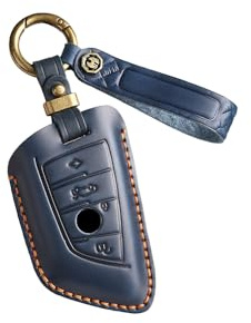 ATFIGII Schlüsselhülle kompatibel mit BMW 2 5 6 7 Serie X3 X4 G02 X5 F15 G05 X6 G06 330i 540i X7 G07 Z4 G29 Schlüsseletui Leder Schutz Autoschlüssel Hülle Schlüsselanhänger B Blau