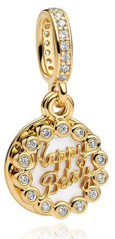 Annmors Gold Birthday Cake Dangle Charm S925 Sterling Silber Damen Armbänder Halskette Pendant