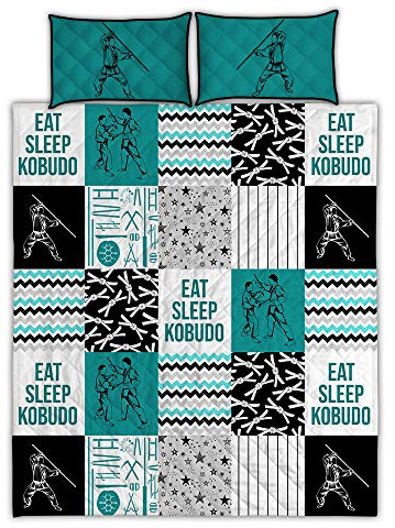 Kobudo Shape Pattern Quilt Bed Set Comfy Funny Bed Quilt Bed Set Bedding Set Sport (Green - Teal, Twin King Queen Throw Single) PHAT1502