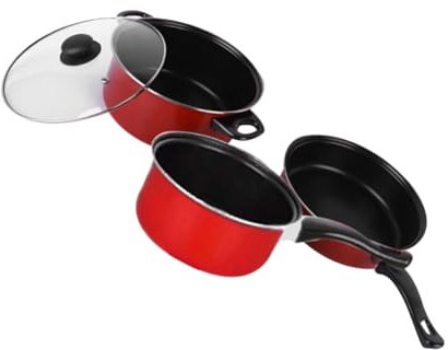 HOLIDYOYO 3piezas Utensilios De Cocina Rojo Con Sartén Antiadherente Olla y Cazo Para Uso Diario Hogar
