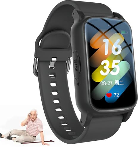 Vexorium Montre Connectée Seniors – GPS Précis, Détection de Chute & SOS 3 s, Rappel Médicaments, Appel Vidéo HD, Autonomie Longue,Noir