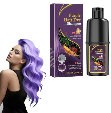 Shampoo Schwarze Haare, Black Hair Dye Shampoo 3in1, Haarfarbe shampoo, Tönungsshampoo, Pflanzliche Haarfarbe shampoos Enthält Ginseng-Extrakt für Männer Frauen,Graue Haare Abdecken,100ML(Lila)