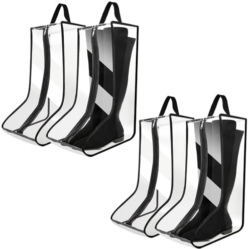 Copidrum Clear Boot Bags for Cowboy Boots Tall Boot Storage Organizer with Handle Transparent Shoe Dust Covers for Travel Riding Leather & Snow Boots, Clear, 4Big, Modern
