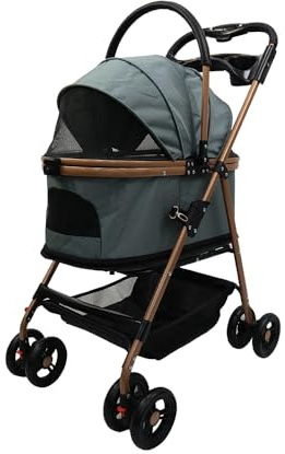 Pet Stroller Foldable, 3 in 1 Pushchair with Storage Basket Net Window Cup Holder, 360 ° Wear-Resistant Rubber Wheels Dog Travel Carrier, for Small Dogs & Cats