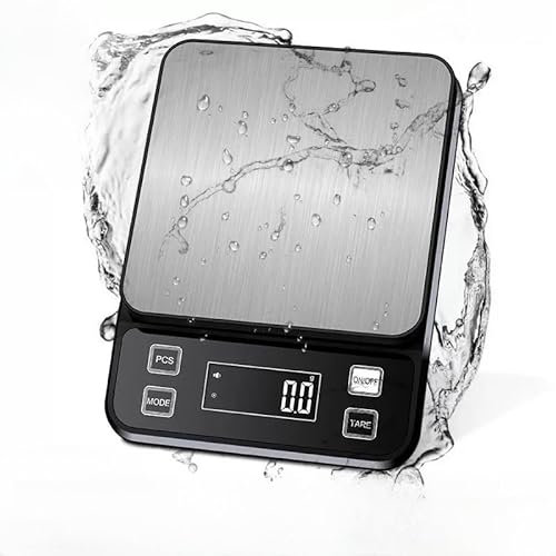 Howeifull Wasserdichte Küchenwaage IPX67, 10kg Digitale Küchenwaage Hohe Präzision 0,1g Genau, mit 10 Einheiten und Edelstahl-Wägeplattform, USB C Aufladbar Digitalwaage Lebensmittelwaage