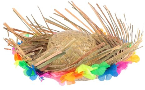 PartyKindom Hawaii Strohhut mit Blumen 1 Stück für Herren Kostümpartys | Naturstroh, Flexibles Innenband, Buntes Tropen Design, Requisite für Fotos und Cosplay