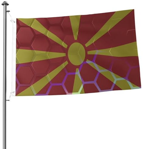 Flagge Nordmazedoniens, Flaggen für draußen, 60 x 90 cm, doppelseitig, strapazierfähig, Bannerflagge für Haus, Hof, Festival, Garten, Outdoor, Dekoration, Willkommensflagge