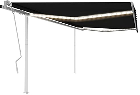 Toldo retráctil manual con LED 4,5 x 3 m, color antracita