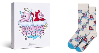 Happy Socks 2-Pack Good Bad Pig Gift Set Baumwolle Socken Unisex Weiß 41-46