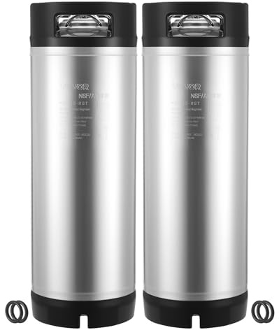 VEVOR Barril de Cerveza de 19 L, con Cierre de Bola, de Acero Inoxidable SUS304, para Cerveza Fría con Asas Dobles y Fondo de Goma, Ideal para Elaborar Cerveza Casera, 2 uds, 215 x 215 x 630 mm