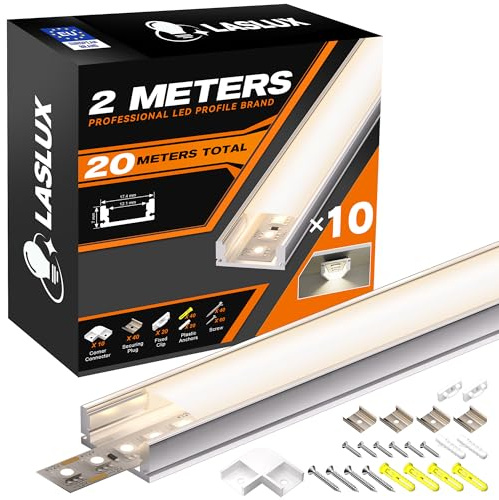 LED Aluminium U-Form Profil 2M×10(20M) mit Milchig Weißer Abdeckung Kanal Diffusor Alu LED leisten Schienen kanalleiste Aluprofil Streifen Profile lichtkanal led strip aluschiene unterputzprofil