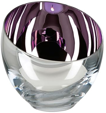 Fink Teelichthalter kugelförmig Ø 11 cm aus Glas mit lila Innenfinish - dekoratives Windlicht & stilvolles Dekoglas für Teelichter oder kleine Kerzen - als festliche Tischdekoration & Geschenkidee