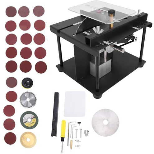 Tomvorks Mini Scie à Table 96 W pour le Travail du Bois avec Angles de Coupe Polyvalents et Lames multimatériaux. (Prise UE 110-240 V)