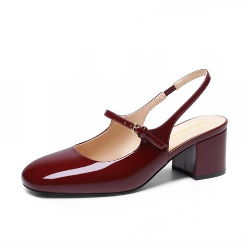 DREAM PAIRS Women's Mary Jane Low Chunky Heels Slingback Closed Square Toe Dress Shoes Wedding Party Work Office Pumps Shoes