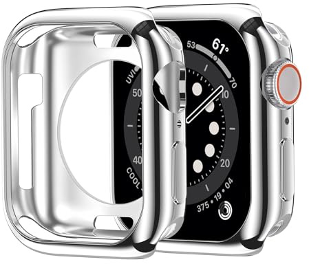 GEEDOOWIN 2 Stück [Nein Displayschutz] Weiches TPU Schutzhülle für Apple Watch SE3/SE2/SE/Series 6/5/4 40mm, Schockfest Ultradünne Rundum Rahmen Stoßstange hülle für iWatch 40mm zubehör, Silber