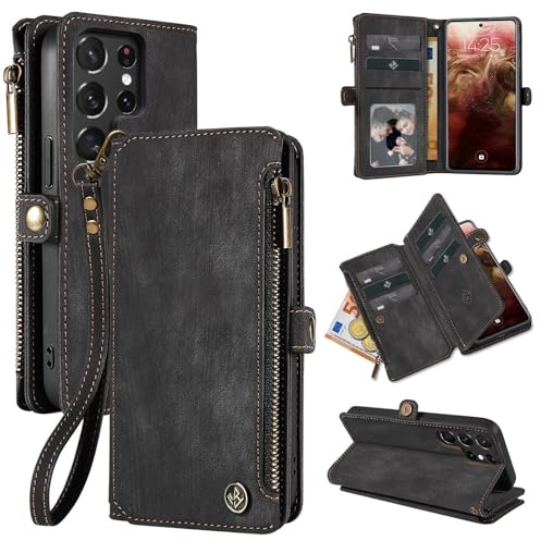 LBH Handy Hülle für Samsung Galaxy S24 Ultra Klapphülle RFID Schutz Wallet Geldbeutel Geldbörse Cover Case Flipcase Kartenfächer Geldfach Münzfach Schwarz