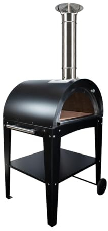 MF - Forno a legna da esterno per pizza e pane modello Chef Junior nero con tavolo per giardino