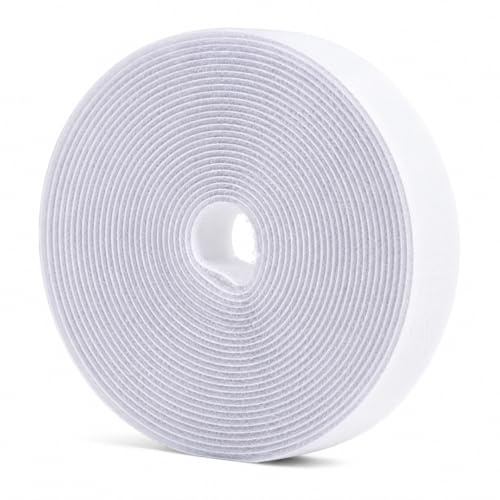 Cinta adhesiva de velcro, color blanco, poliéster, 1 cm x 7 m, para mosquiteras, gestión de cables, mandos a distancia