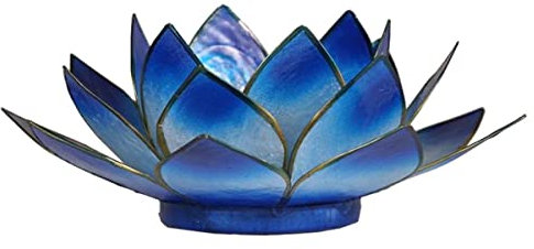 Lotus Teelicht Kerzenhalter aus Capiz Muscheln in blau