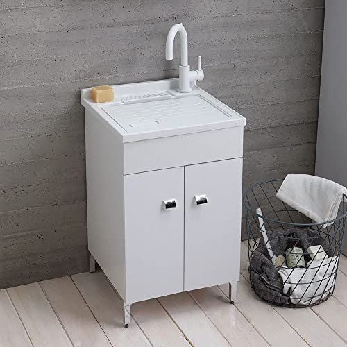 Meuble bac a laver 50cm blanc avec plan de lavage amovible | Pratico
