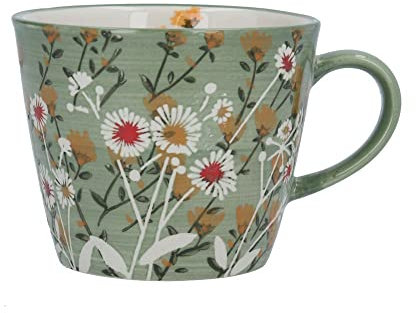 Gisela Graham Green Ceramic Mug with Daisy Design