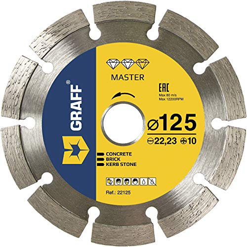 GRAFF Diamantscheibe 125mm für Stein, armierter Beton, Granit, Beton, Altbeton - Professional Diamanttrennscheibe für Winkelschleifer und Flex - Segmenthöhe 10mm