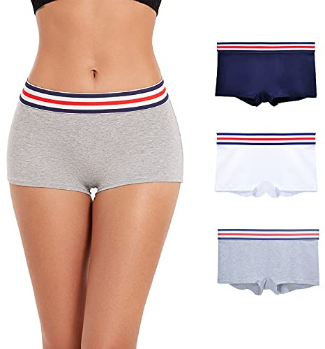 ZLYC Elastiche Cotone Boxers Mutandine Culotte da Donna(Blu Navy, Bianco, Grigio,S)