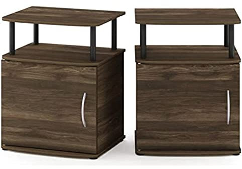Furinno JAYA Utility Design Beistelltisch, Nachttisch, Columbia Walnuss/Schwarz, 2er Set, 48 (B) x 61.2 (H) x 39.4 (T) cm
