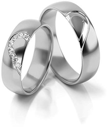 JC Trauringe Silber 925 Paarpreis Eheringe Silber I Edle Verlobungsringe breit 5,0 mm I Partnerringe mit Gravur in edler Schatulle I 2 Hochzeitsringe Herrenring ohne & Damenring mit Steinen I PL315-S