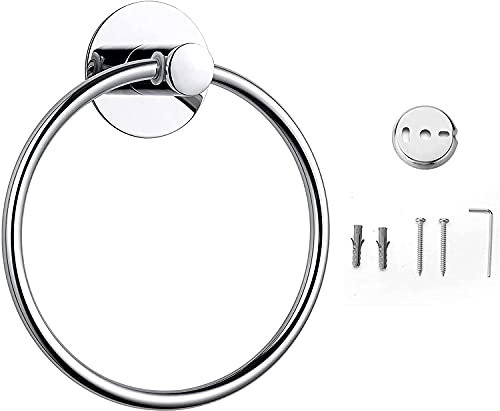 Home Anneau Porte-Serviette Fixation Murale Rond en Acier Inoxydable pour Salle de Bain ou Cuisine Support-Serviette Argent de Douche Accessoir de Salle de Bain 16 cm