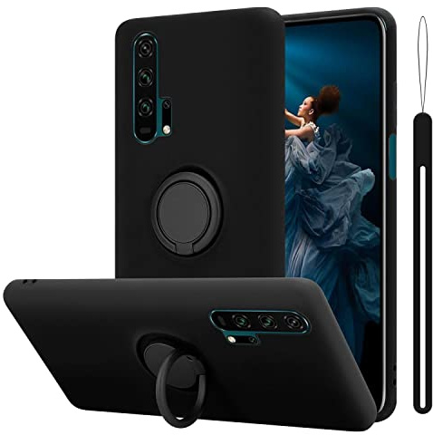 Cadorabo Hülle kompatibel mit Honor 20 PRO Schutzhülle TPU Silikon Case Liquid Design mit Ring Slim Kratzfest Liquidsilikon Microfaser mit Rundumschutz Case Hülle für Honor 20 PRO in Schwarz