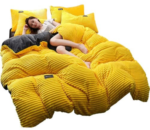 Flausch Bettwäsche 2-teiliges Set Warme Winter Microfaser Thermo Fleece Bettwäsche 135x200 Winter Wende Plüsch Bettwäsche Bettwäscheset Mit Bettbezug Und Kissenbezug 50x75cm(Gelb,135x200 cm)