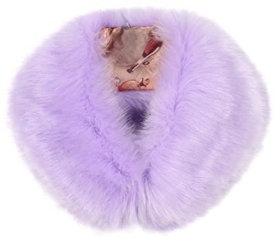 MoreChioce Kunstpelz Kragen Schal, Damen Fauxpelzkragen Faux Fuchspelz Kragen Kunstfell Winterschal Schlauchschal Abnehmbarer Warmer Plüsch Schal Bekleidungszubehör,57cm × 9,5cm Lila