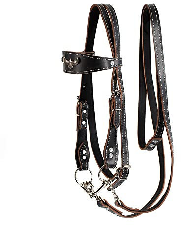 Y.J TAILS Ledertrense für Pferde, verstellbare Western-Stirnband-Zaumzeug für Pferde mit Gebissen und abnehmbaren Lederzügeln (S (unter 1,2 m), schwarz)