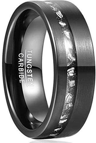 Vakki Herren Wolframcarbid Ring 8mm Schwarz Gebürstet Meteorit Ring Geeignet für Heirat Verlobung Größe 54.4(17.3)