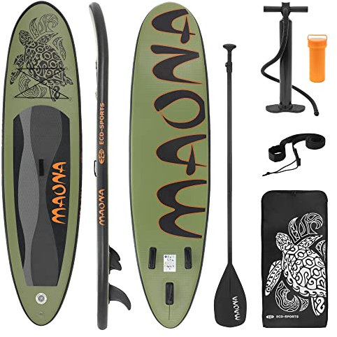 ECD Germany Aufblasbares Stand Up Paddle Board Maona | 308 x 78 x 10 cm | Olive | PVC | bis 120kg | Pumpe Tragetasche Zubehör | SUP Board Paddling Board Paddelboard Surfboard | Verschiedene Modelle