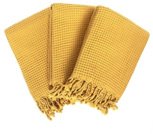 Waffeltücher für Pool, Strand, Spa, Sauna, Fitnessstudio - Original 100% türkische Baumwolle Pestemal Hamamtücher, Hamamtuch (Senfgelb, 3)