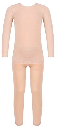 IEFIEL sous-vêtements Thermiques Enfant Garcon Fille Justaucorps Gymnastique Danse Ballet Haute Chemise Manche Longue + Leggings Collantes Doublés en Polaire Chair épaisse 9-10 Ans