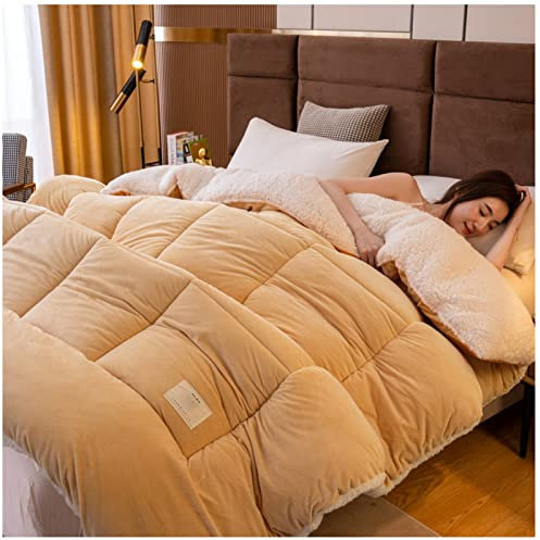 FFFF & OLFEH Bettdecke Baumwolle Winter, Flauschige Kaschmir Steppdecken für Allergiker Duvet, Verdicken Sie Lamm Kaschmir Decke Winter Weiche Warme Bettdecke Bettwäsche (Gelb,180x220cm-4KG)