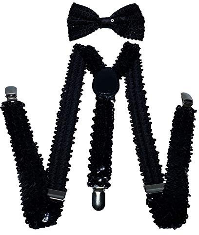 NiceYnn Klassisches Set mit glitzernden Hosenträgern und Fliege, 2,5 cm breit, Y-Rücken, verstellbare elastische Hosenträger mit 3 Clips, 12 cm gewebte vorgebundene Fliege, Einheitsgröße für Männer