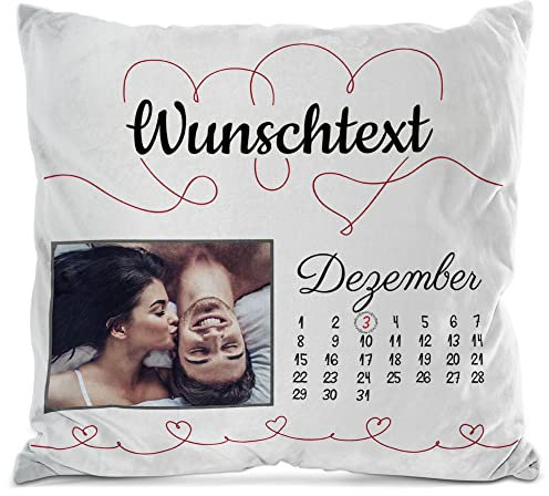 PR Print Royal Kissen Kalender selbst gestalten - mit anpassbarem Jahrestag, Text & Foto Bedrucken - Geschenk Valentinstag, Jahrestag, Paar, Liebe | inkl. Füllung, Rückseite Weiß, 40 x 40 cm
