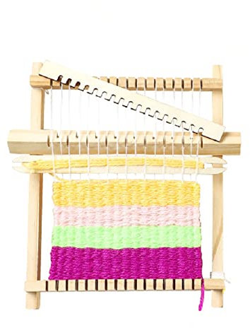 Kiuiom Telar de madera para niños, kit de manualidades para máquina tejida de bricolaje, herramienta de tejido tradicional para telas hechas a mano y decoración artística