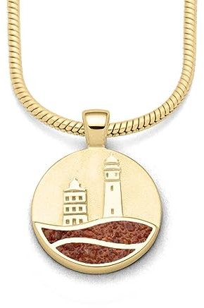 DUR Schmuck: Anhänger Kap Arkona, klein - der Rügen Leuchtturmanhänger 15 mm, mit Bernsteinsand, vergoldet, P4321