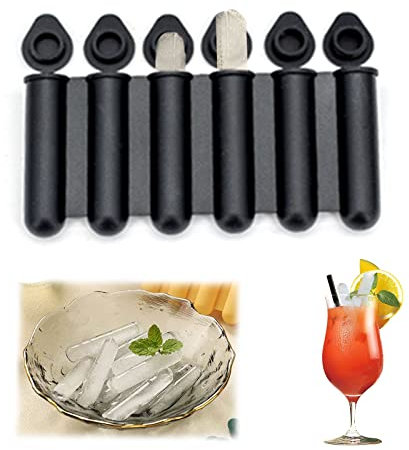 YEJAHY Mini moldes de silicona para cubitos de hielo, moldes con tapas, estrechos y largos, fáciles de empujar y reventar, hace 6 paletas de botella de agua (negro)