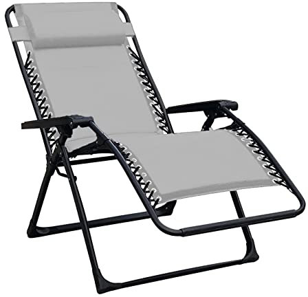 Decor Space Sedia a sdraio Zero Gravity XXL poltrona imbottita reclinabile in acciaio da esterno (Grigio Chiaro, 1)